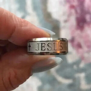 JESUS Cross High Polish Stainless Steel Ring NWT